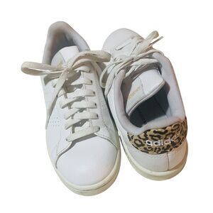Adidas Advantage Shoes Leopard Heel Sneakers Lace Up Tennis Shoes White 7.5